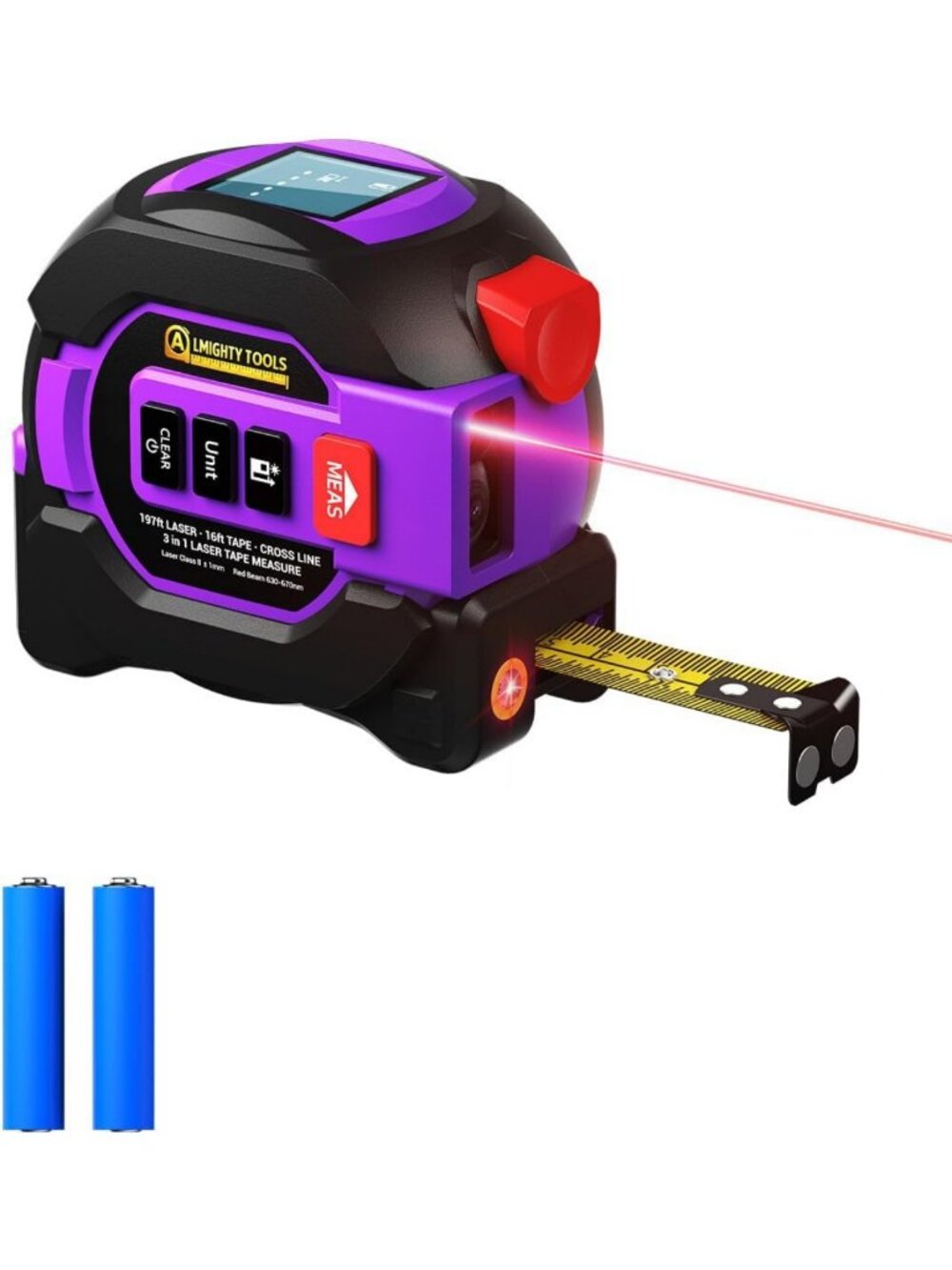 3-in-1 Laser Distance Meter & Digital Tape Measure - 197ft/60m, AutoLock